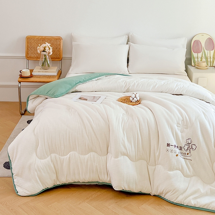 91家纺网 家纺一手货源 找家纺 VIP被业 2025新款简约新一代泡泡棉大豆被冬被被子被芯 白色