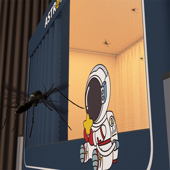 91家纺网 家纺一手货源 找家纺 佳梦家纺 2025新款烫画强遮光学生坐床蚊帐 蓝-宇航员