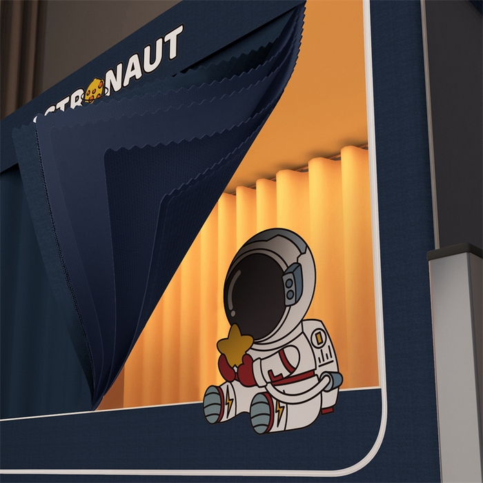 91家纺网 家纺一手货源 找家纺 佳梦家纺 2025新款烫画强遮光学生坐床蚊帐 蓝-宇航员