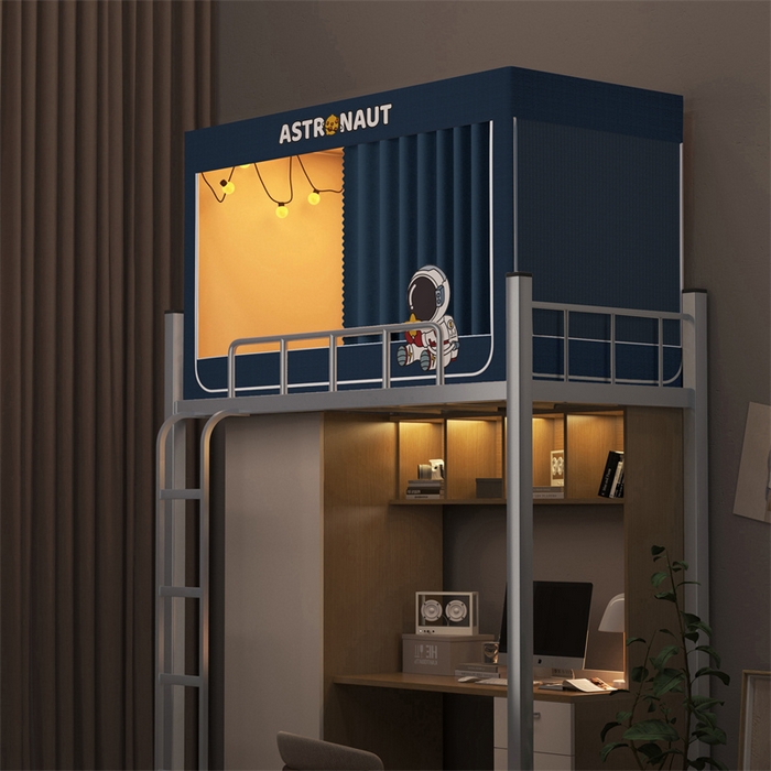 91家纺网 家纺一手货源 找家纺 佳梦家纺 2025新款烫画强遮光学生坐床蚊帐 蓝-宇航员