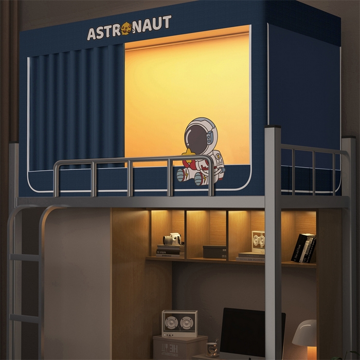 91家纺网 家纺一手货源 找家纺 佳梦家纺 2025新款烫画强遮光学生坐床蚊帐 蓝-宇航员