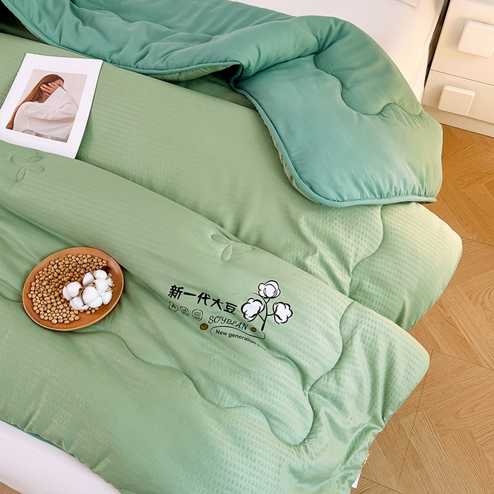 91家纺网 家纺一手货源 找家纺 VIP被业 2025新款简约新一代泡泡棉大豆被冬被被子被芯 草绿