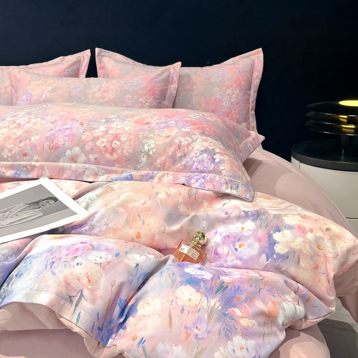 91家纺网 家纺一手货源 找家纺 喜四方 2025新款加厚全棉大版印花四件套 繁花似锦-粉