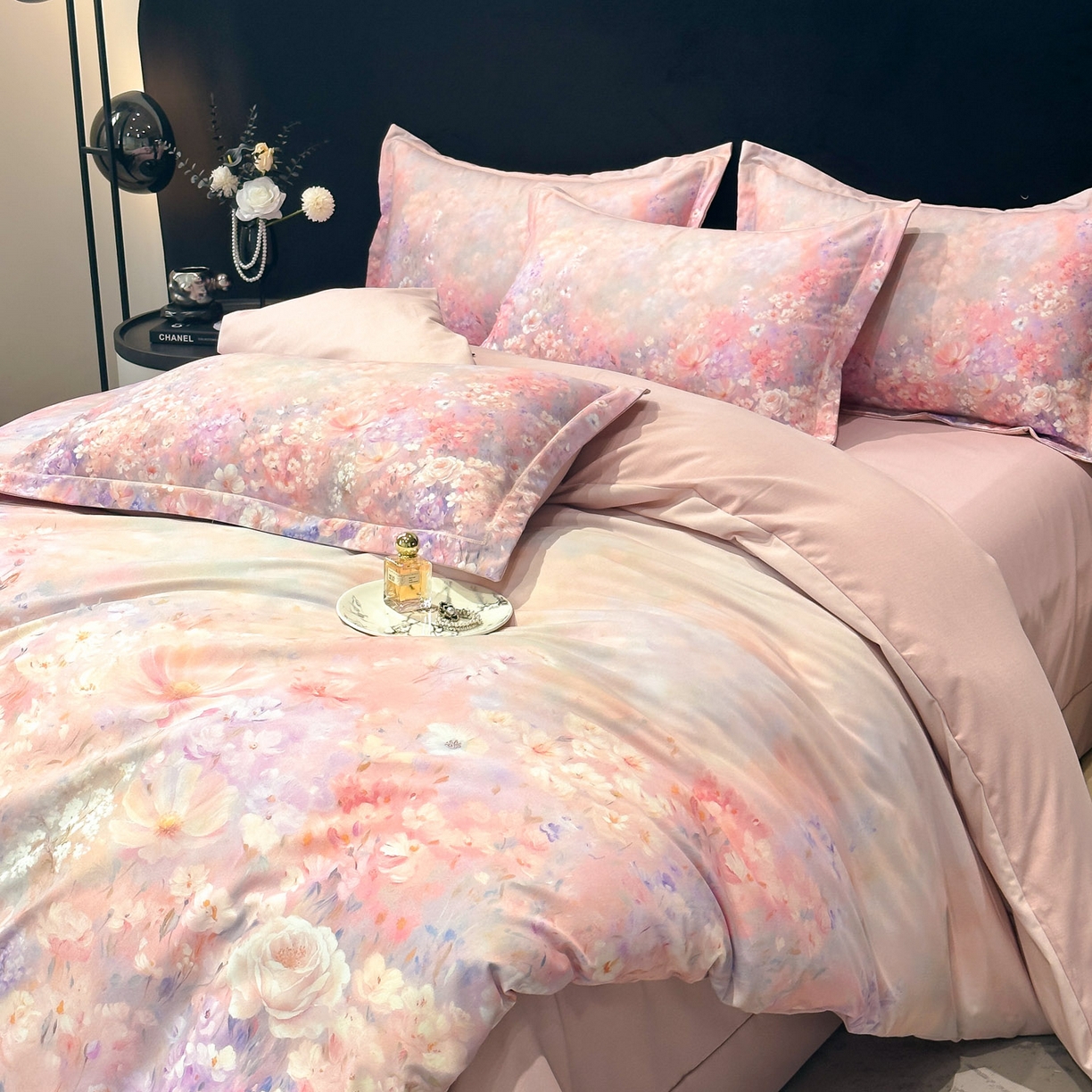 91家纺网 家纺一手货源 找家纺 喜四方 2025新款加厚全棉大版印花四件套 繁花似锦-粉