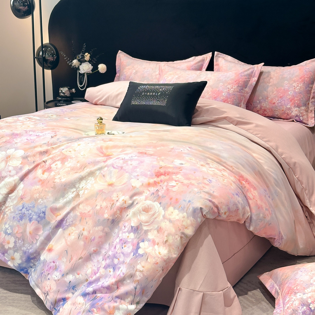 91家纺网 家纺一手货源 找家纺 喜四方 2025新款加厚全棉大版印花四件套 繁花似锦-粉