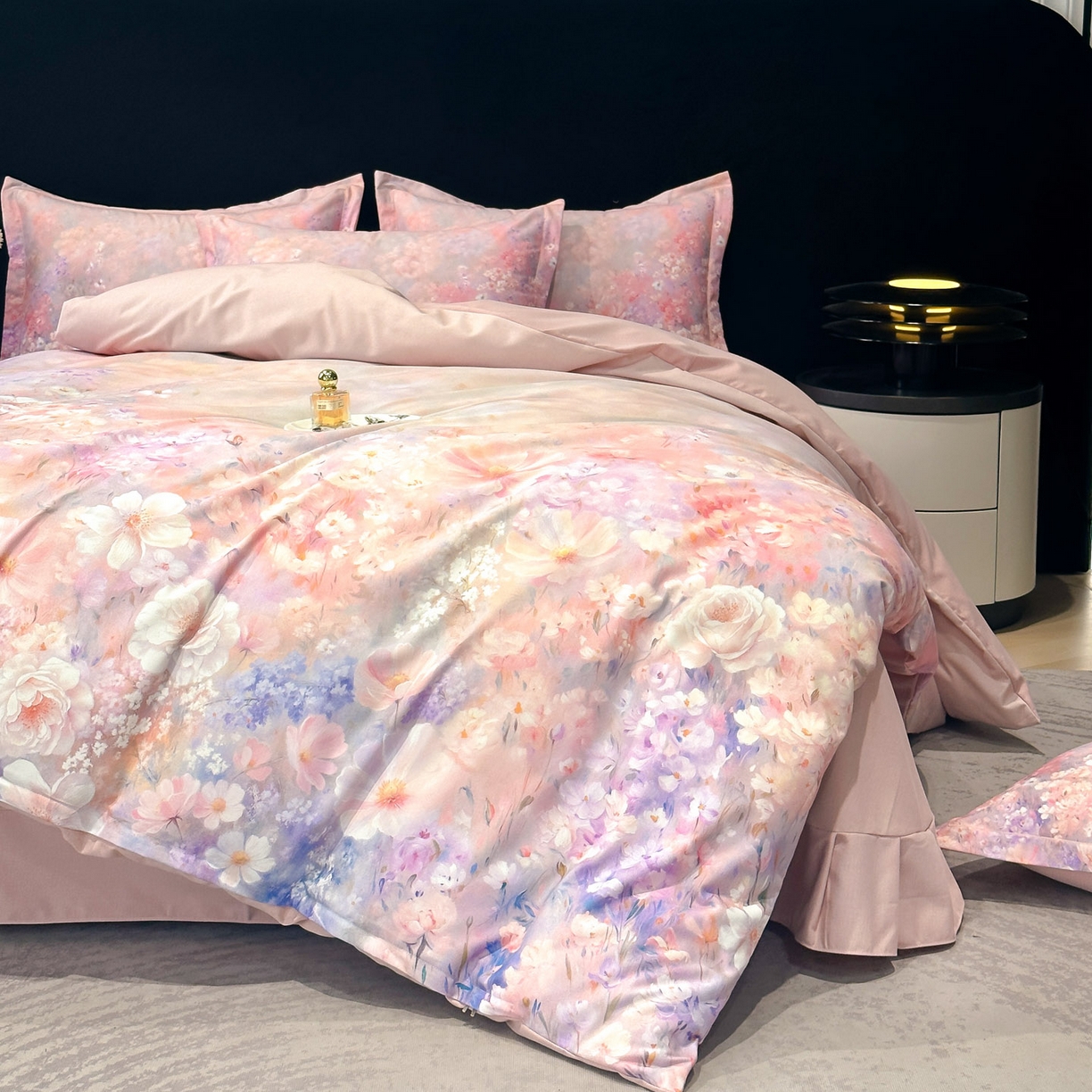 91家纺网 家纺一手货源 找家纺 喜四方 2025新款加厚全棉大版印花四件套 繁花似锦-粉