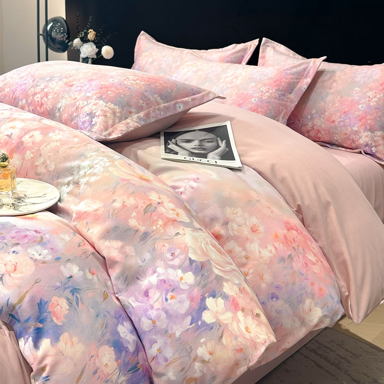 91家纺网 家纺一手货源 找家纺 喜四方 2025新款加厚全棉大版印花四件套 繁花似锦-粉