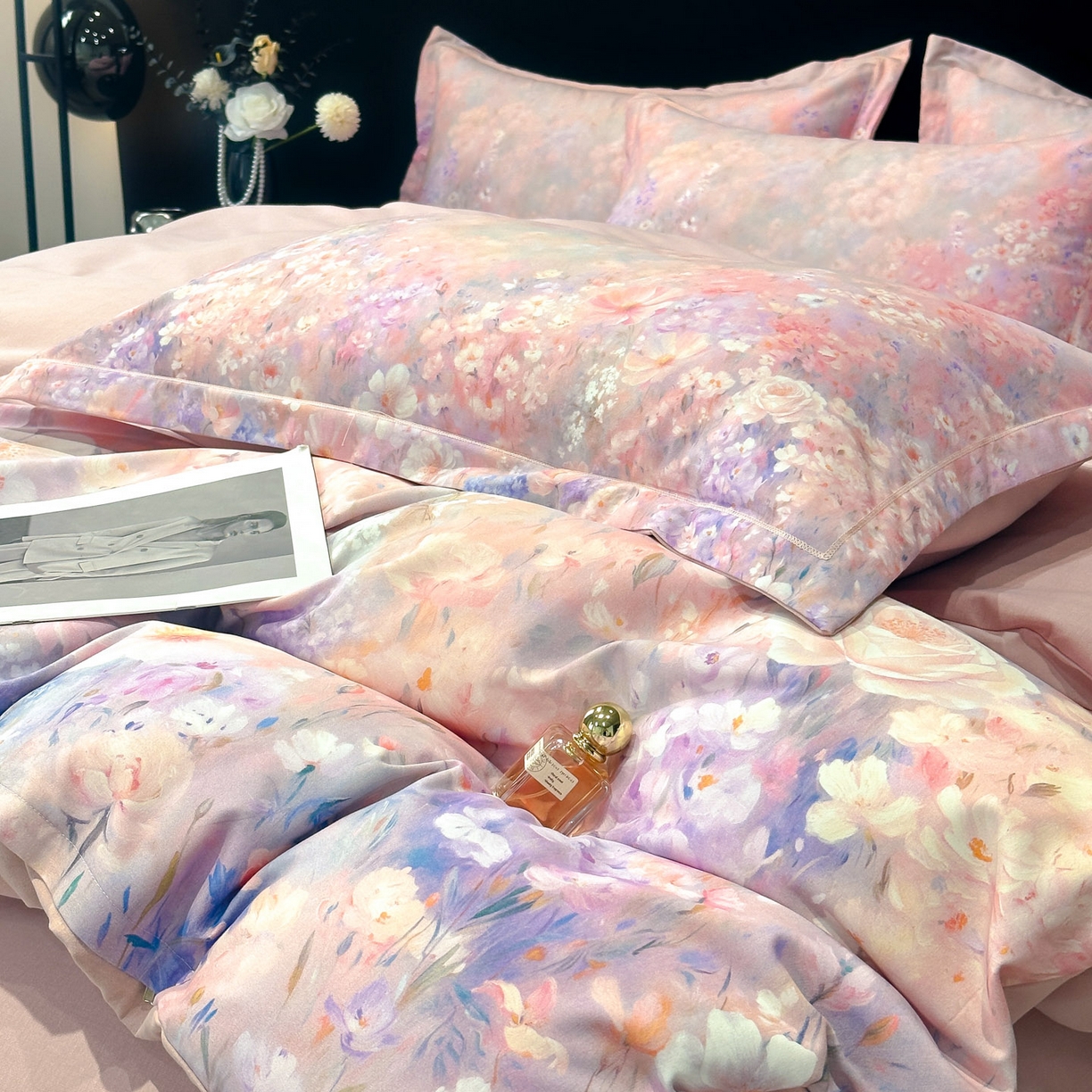 91家纺网 家纺一手货源 找家纺 喜四方 2025新款加厚全棉大版印花四件套 繁花似锦-粉