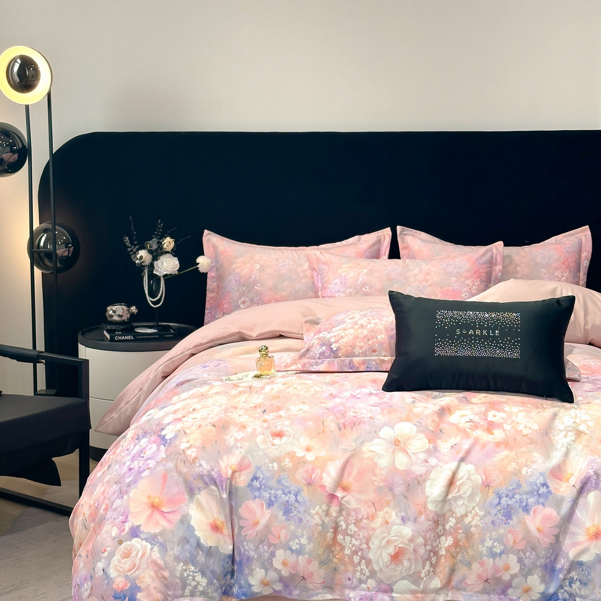 91家纺网 家纺一手货源 找家纺 喜四方 2025新款加厚全棉大版印花四件套 繁花似锦-粉