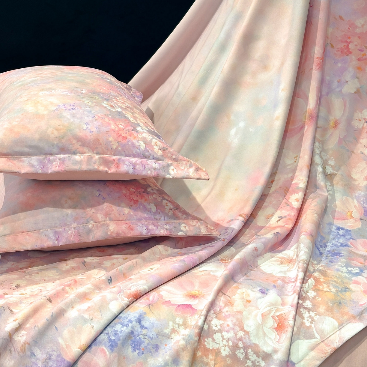 91家纺网 家纺一手货源 找家纺 喜四方 2025新款加厚全棉大版印花四件套 繁花似锦-粉