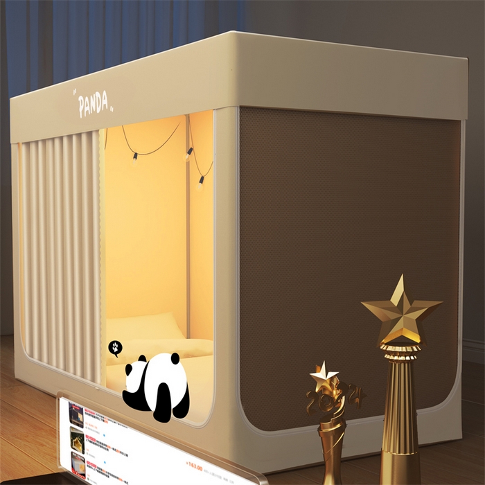 91家纺网 家纺一手货源 找家纺 佳梦家纺 2025新款烫画强遮光学生坐床蚊帐 萌大大   -米色