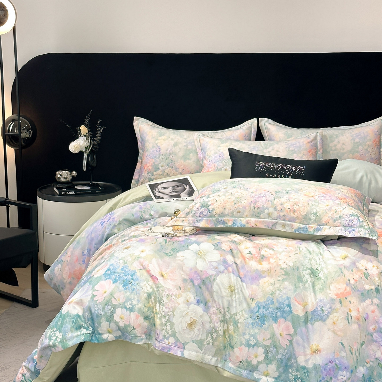 91家纺网 家纺一手货源 找家纺 喜四方 2025新款加厚全棉大版印花四件套 繁花似锦-绿