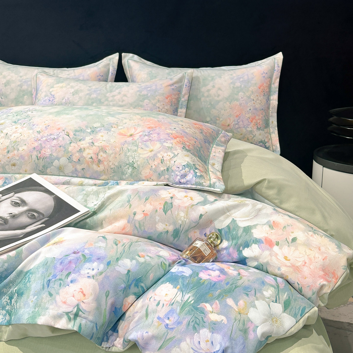 91家纺网 家纺一手货源 找家纺 喜四方 2025新款加厚全棉大版印花四件套 繁花似锦-绿