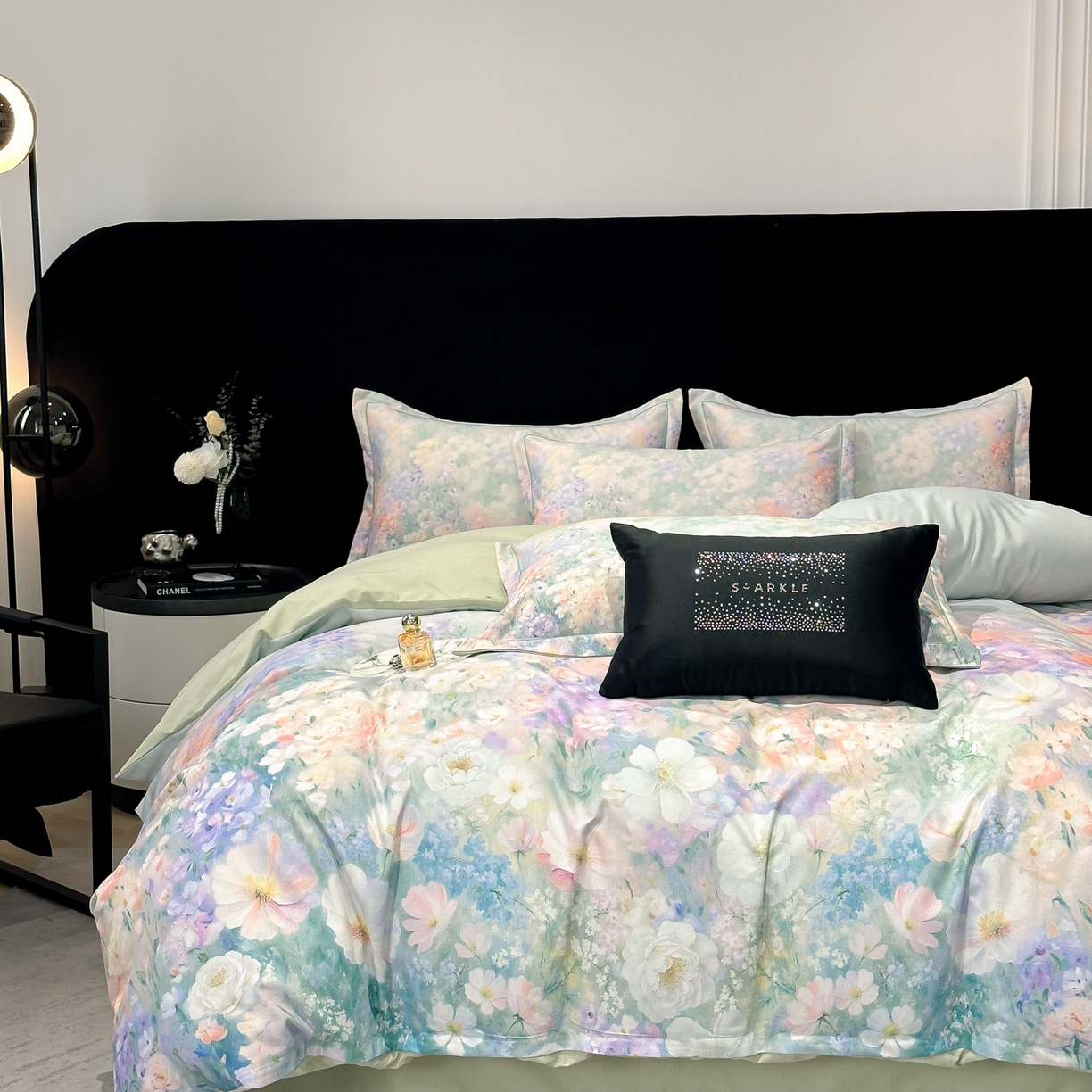 91家纺网 家纺一手货源 找家纺 喜四方 2025新款加厚全棉大版印花四件套 繁花似锦-绿