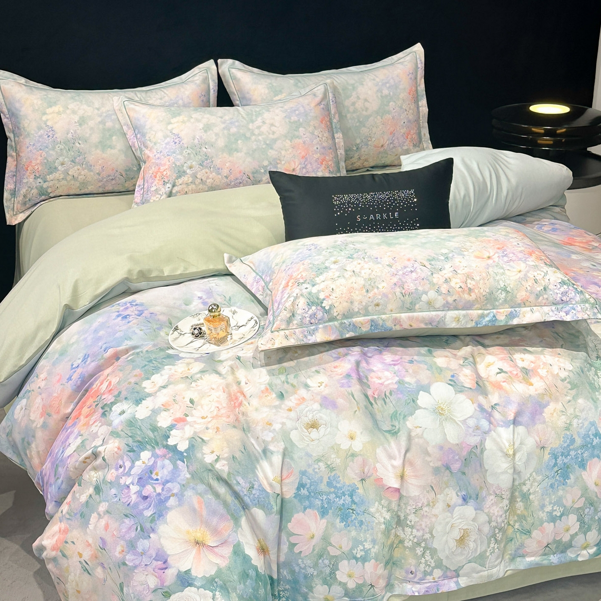 91家纺网 家纺一手货源 找家纺 喜四方 2025新款加厚全棉大版印花四件套 繁花似锦-绿