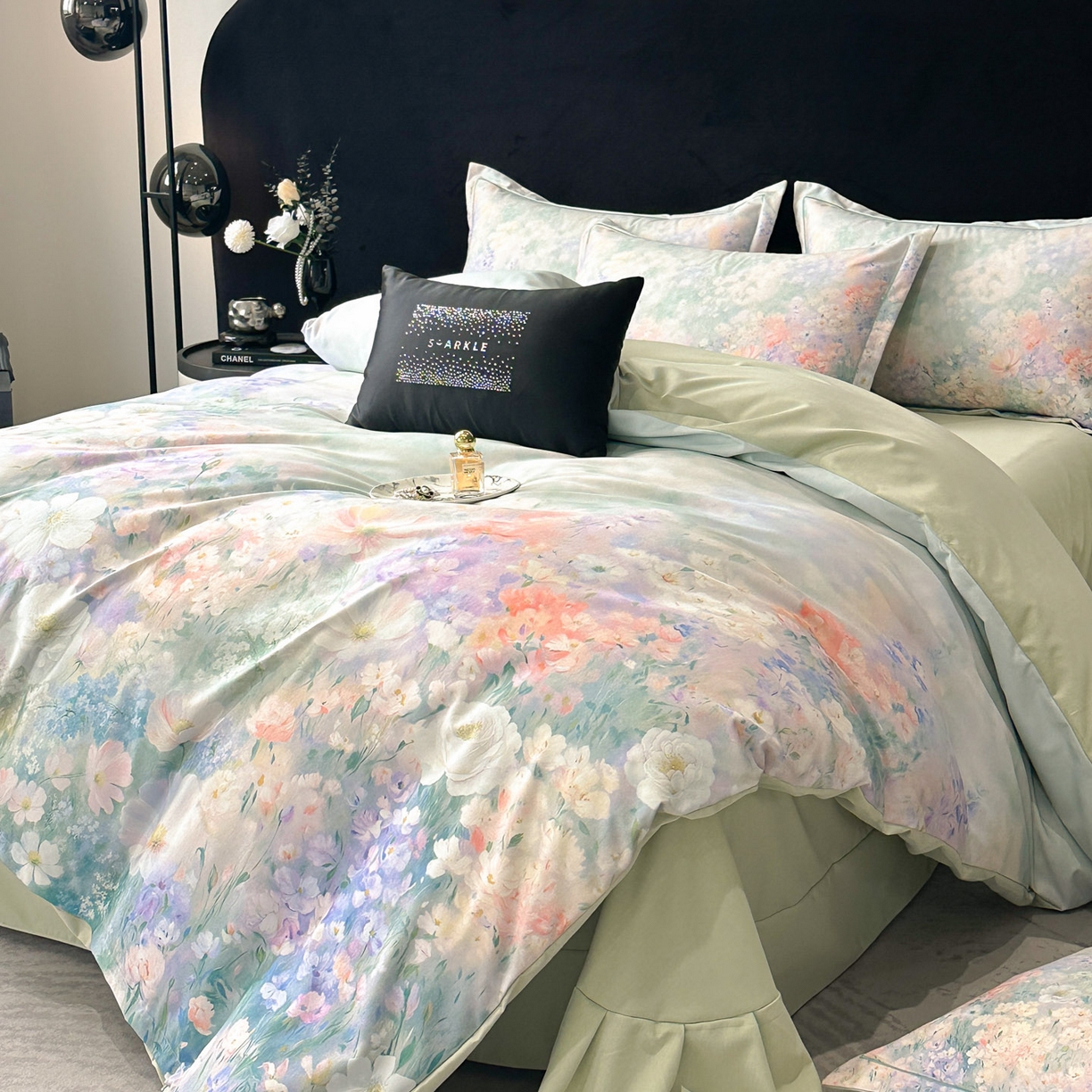 91家纺网 家纺一手货源 找家纺 喜四方 2025新款加厚全棉大版印花四件套 繁花似锦-绿