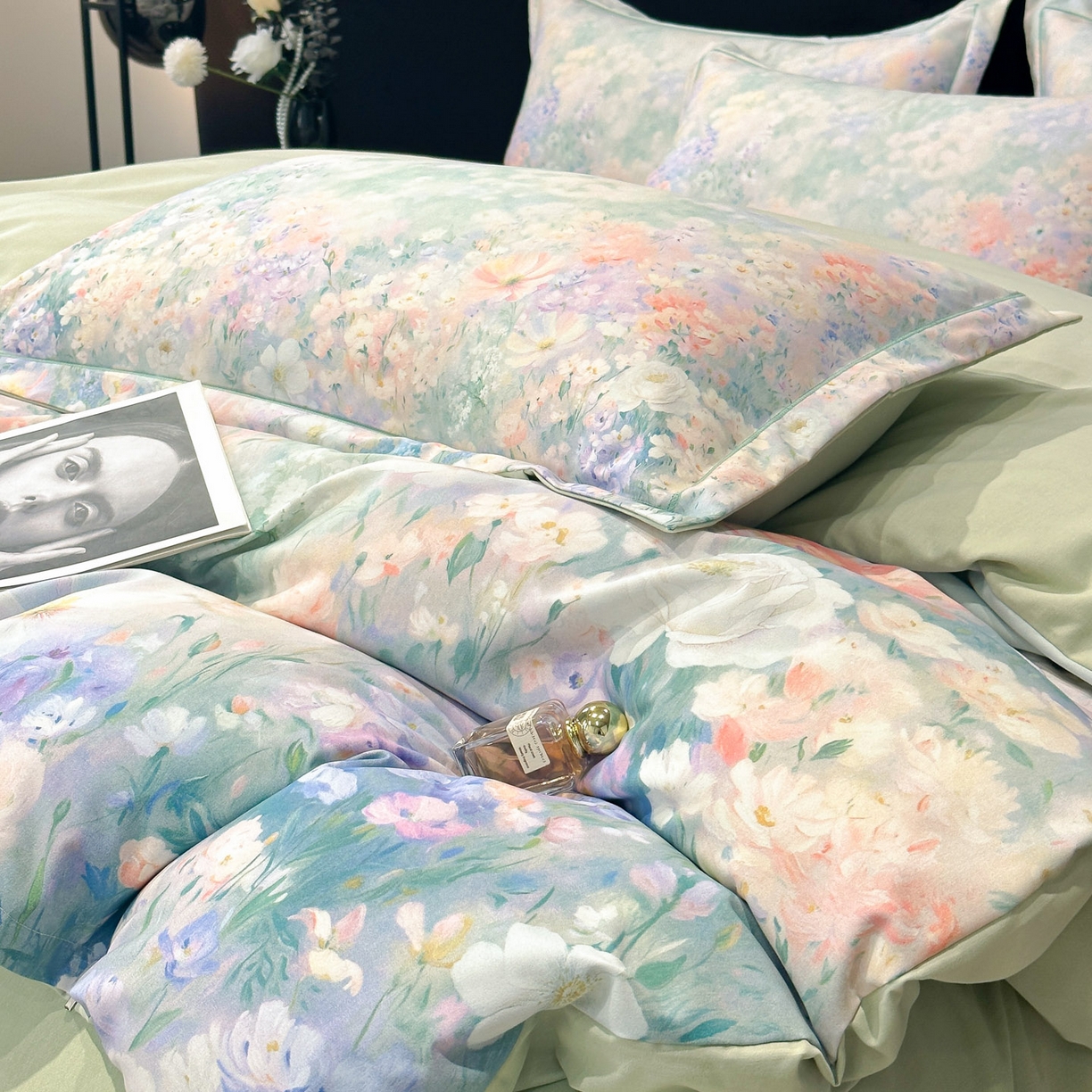 91家纺网 家纺一手货源 找家纺 喜四方 2025新款加厚全棉大版印花四件套 繁花似锦-绿