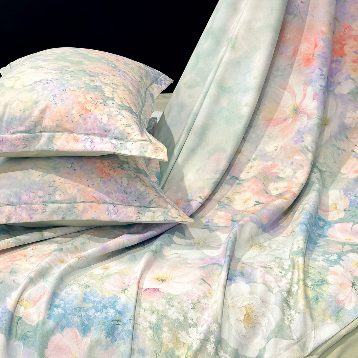 91家纺网 家纺一手货源 找家纺 喜四方 2025新款加厚全棉大版印花四件套 繁花似锦-绿