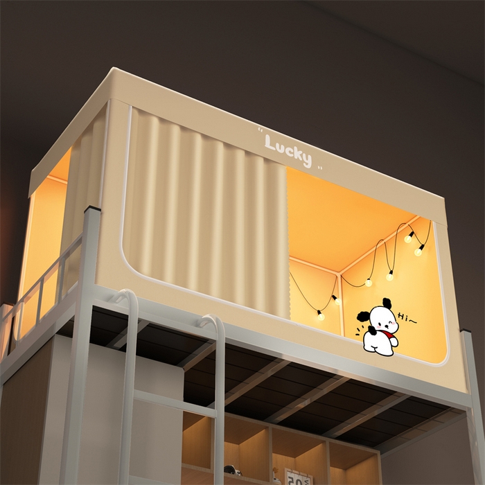 91家纺网 家纺一手货源 找家纺 佳梦家纺 2025新款烫画强遮光学生坐床蚊帐 小招财-米色