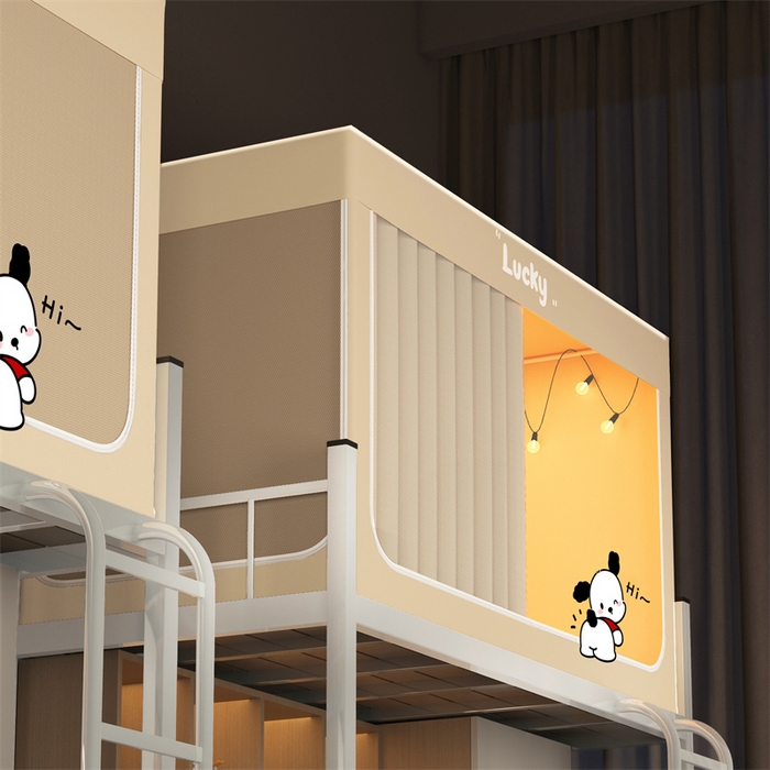 91家纺网 家纺一手货源 找家纺 佳梦家纺 2025新款烫画强遮光学生坐床蚊帐 小招财-米色