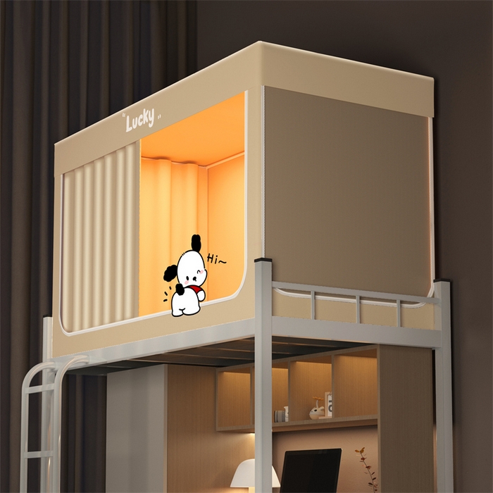 91家纺网 家纺一手货源 找家纺 佳梦家纺 2025新款烫画强遮光学生坐床蚊帐 小招财-米色