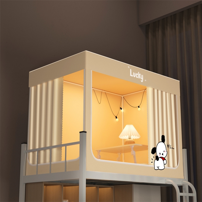 91家纺网 家纺一手货源 找家纺 佳梦家纺 2025新款烫画强遮光学生坐床蚊帐 小招财-米色