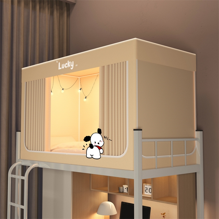 91家纺网 家纺一手货源 找家纺 佳梦家纺 2025新款烫画强遮光学生坐床蚊帐 小招财-米色