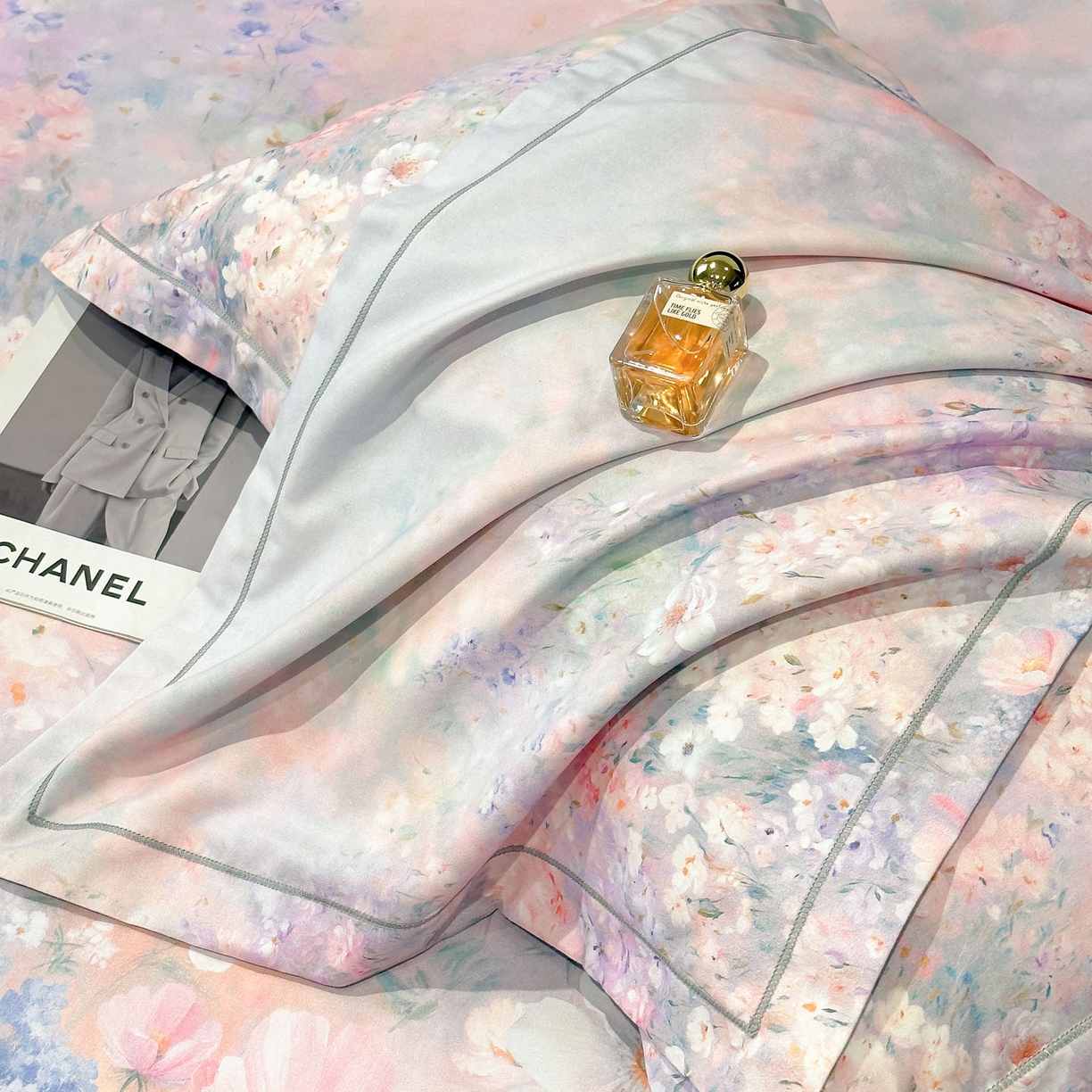 91家纺网 家纺一手货源 找家纺 喜四方 2025新款加厚全棉大版印花四件套 繁花似锦-紫