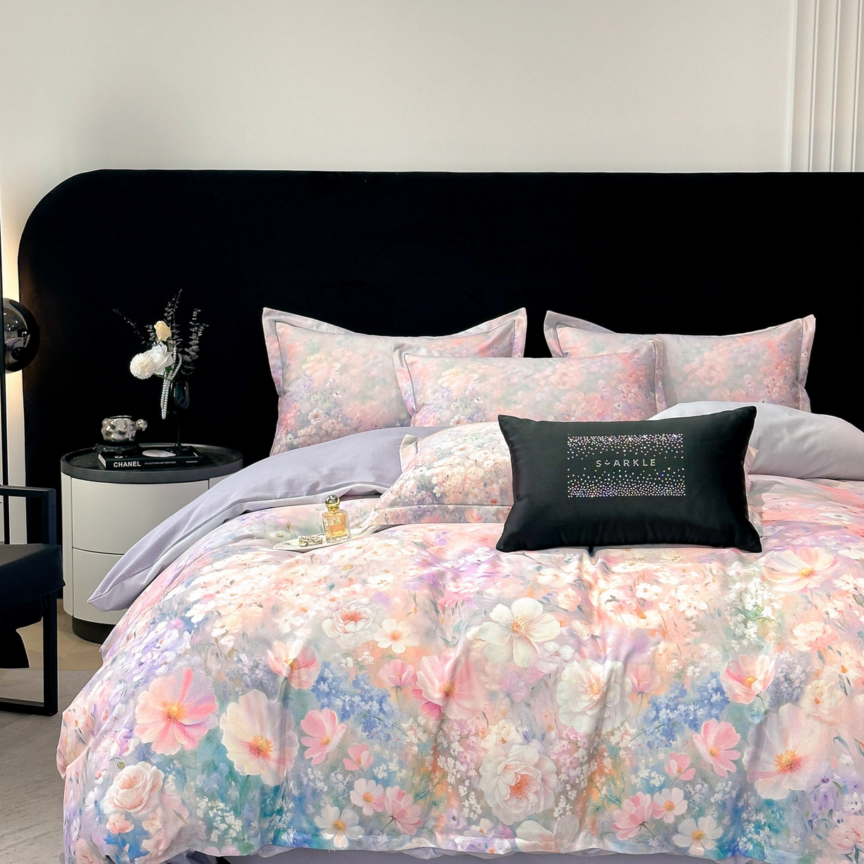 91家纺网 家纺一手货源 找家纺 喜四方 2025新款加厚全棉大版印花四件套 繁花似锦-紫