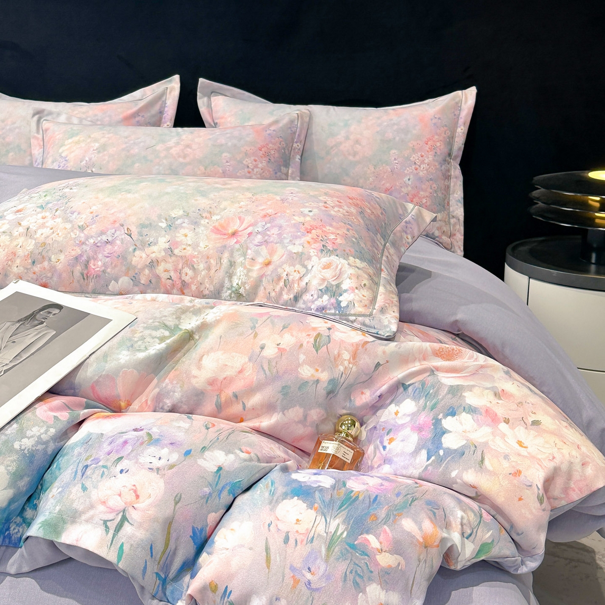 91家纺网 家纺一手货源 找家纺 喜四方 2025新款加厚全棉大版印花四件套 繁花似锦-紫