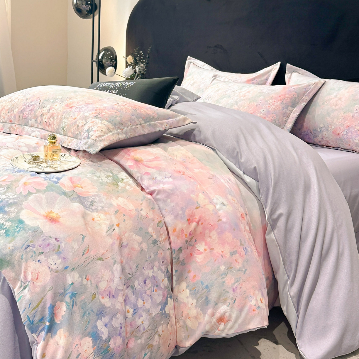 91家纺网 家纺一手货源 找家纺 喜四方 2025新款加厚全棉大版印花四件套 繁花似锦-紫