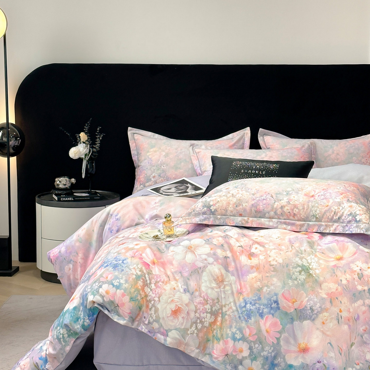 91家纺网 家纺一手货源 找家纺 喜四方 2025新款加厚全棉大版印花四件套 繁花似锦-紫