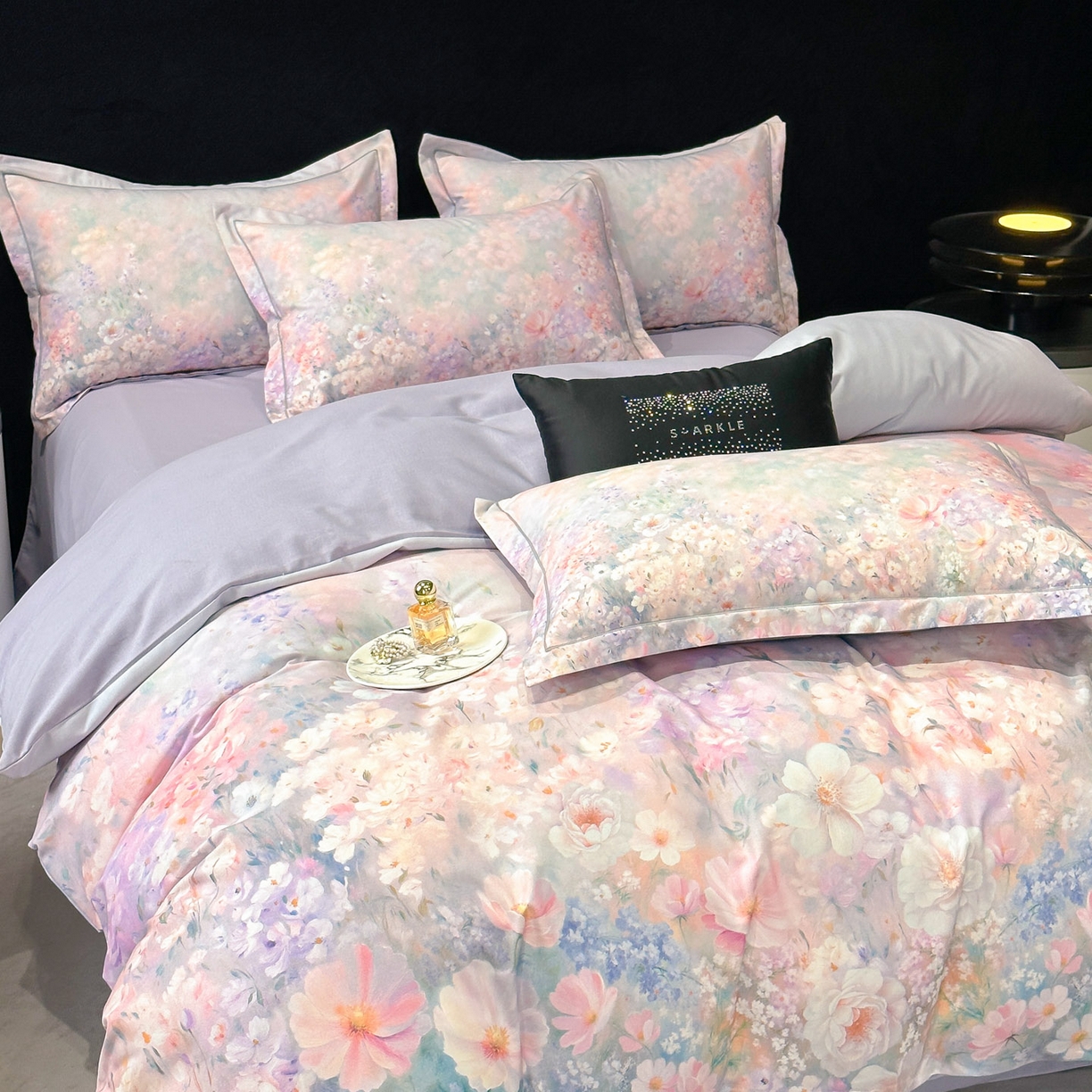 91家纺网 家纺一手货源 找家纺 喜四方 2025新款加厚全棉大版印花四件套 繁花似锦-紫