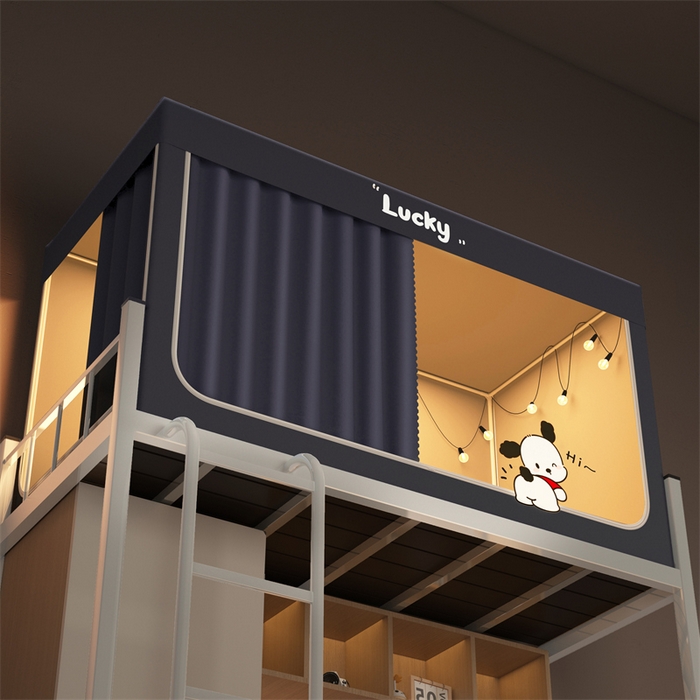 91家纺网 家纺一手货源 找家纺 佳梦家纺 2025新款烫画强遮光学生坐床蚊帐 小招财-深灰色