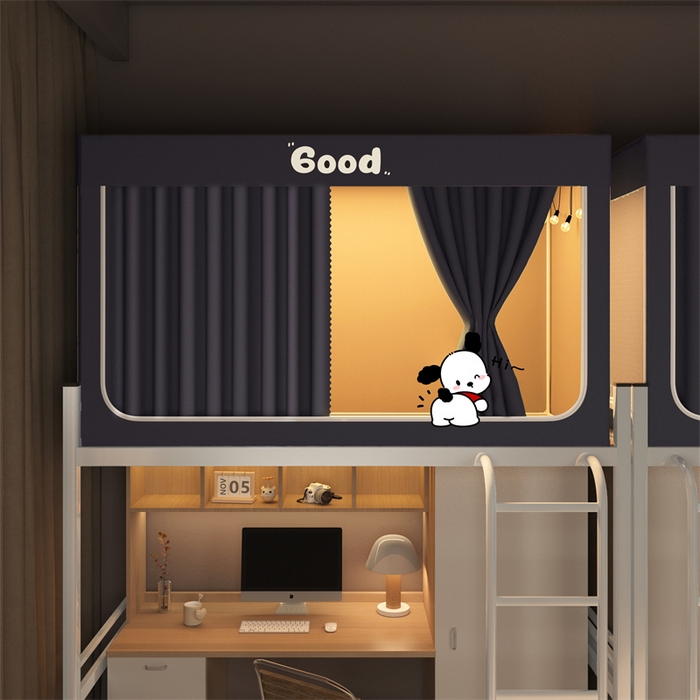 91家纺网 家纺一手货源 找家纺 佳梦家纺 2025新款烫画强遮光学生坐床蚊帐 小招财-深灰色