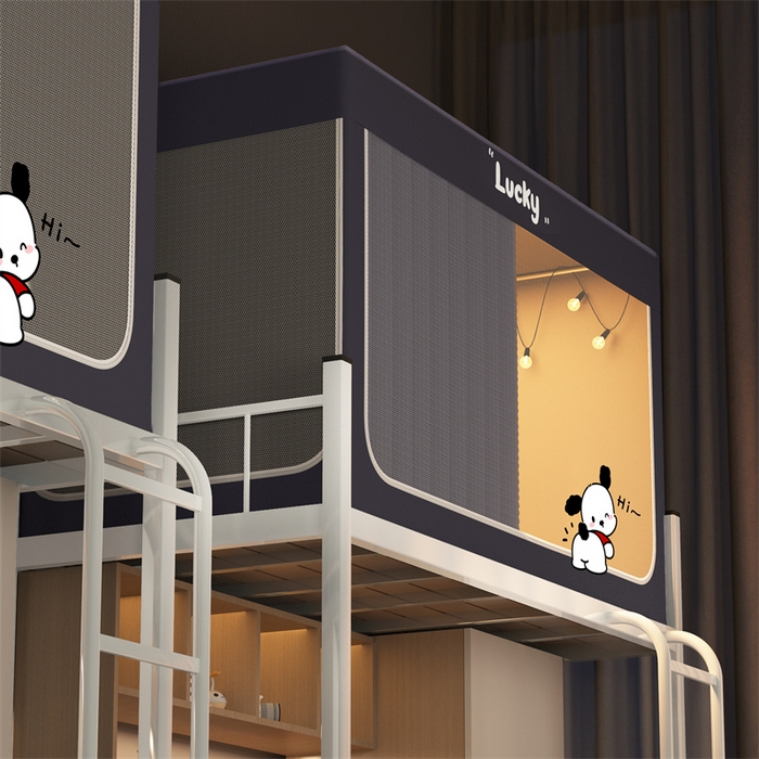 91家纺网 家纺一手货源 找家纺 佳梦家纺 2025新款烫画强遮光学生坐床蚊帐 小招财-深灰色