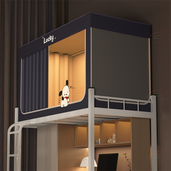 91家纺网 家纺一手货源 找家纺 佳梦家纺 2025新款烫画强遮光学生坐床蚊帐 小招财-深灰色