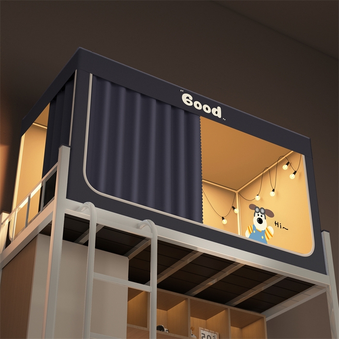 91家纺网 家纺一手货源 找家纺 佳梦家纺 2025新款烫画强遮光学生坐床蚊帐 掌门狗-深灰