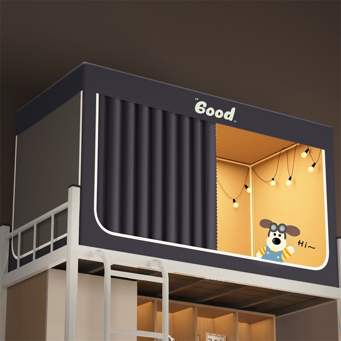 91家纺网 家纺一手货源 找家纺 佳梦家纺 2025新款烫画强遮光学生坐床蚊帐 掌门狗-深灰