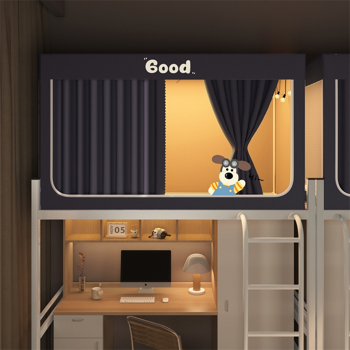 91家纺网 家纺一手货源 找家纺 佳梦家纺 2025新款烫画强遮光学生坐床蚊帐 掌门狗-深灰