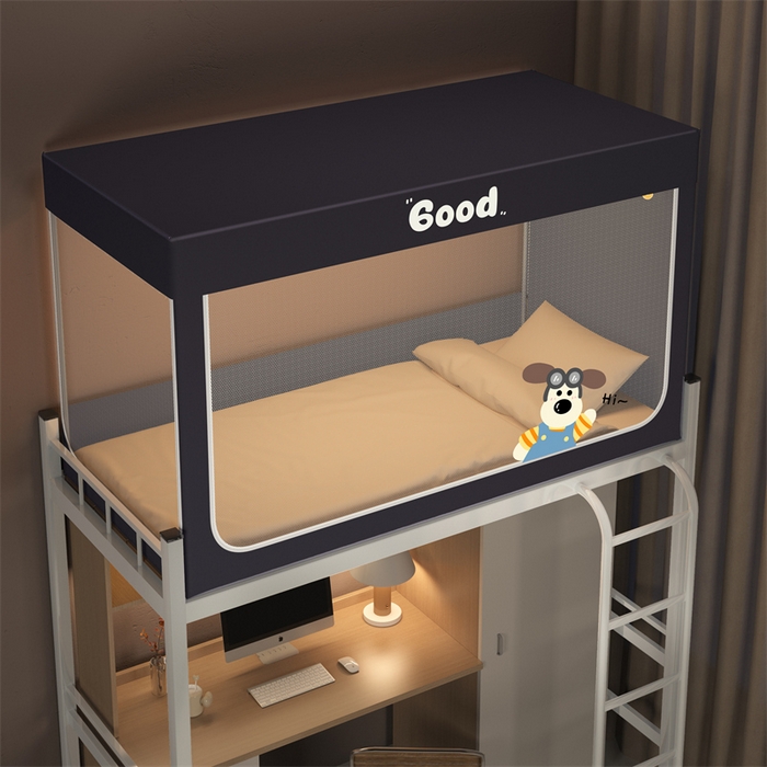 91家纺网 家纺一手货源 找家纺 佳梦家纺 2025新款烫画强遮光学生坐床蚊帐 掌门狗-深灰