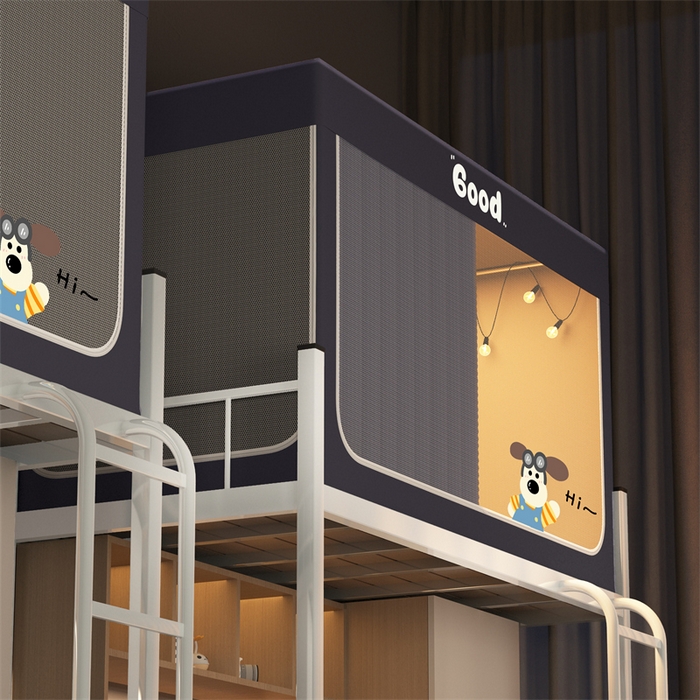 91家纺网 家纺一手货源 找家纺 佳梦家纺 2025新款烫画强遮光学生坐床蚊帐 掌门狗-深灰