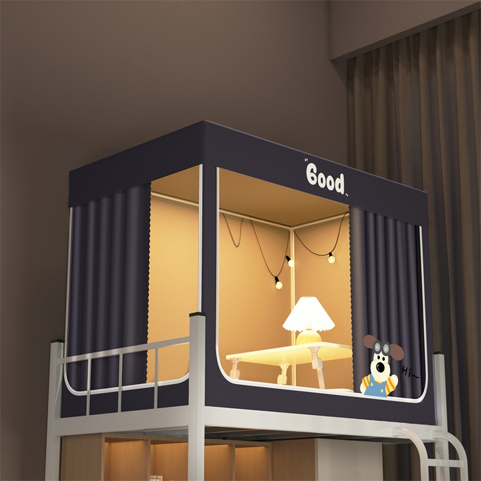 91家纺网 家纺一手货源 找家纺 佳梦家纺 2025新款烫画强遮光学生坐床蚊帐 掌门狗-深灰