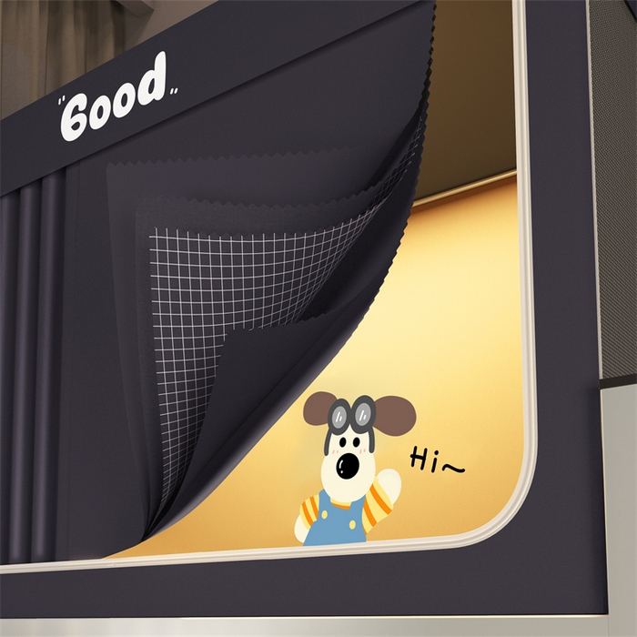 91家纺网 家纺一手货源 找家纺 佳梦家纺 2025新款烫画强遮光学生坐床蚊帐 掌门狗-深灰