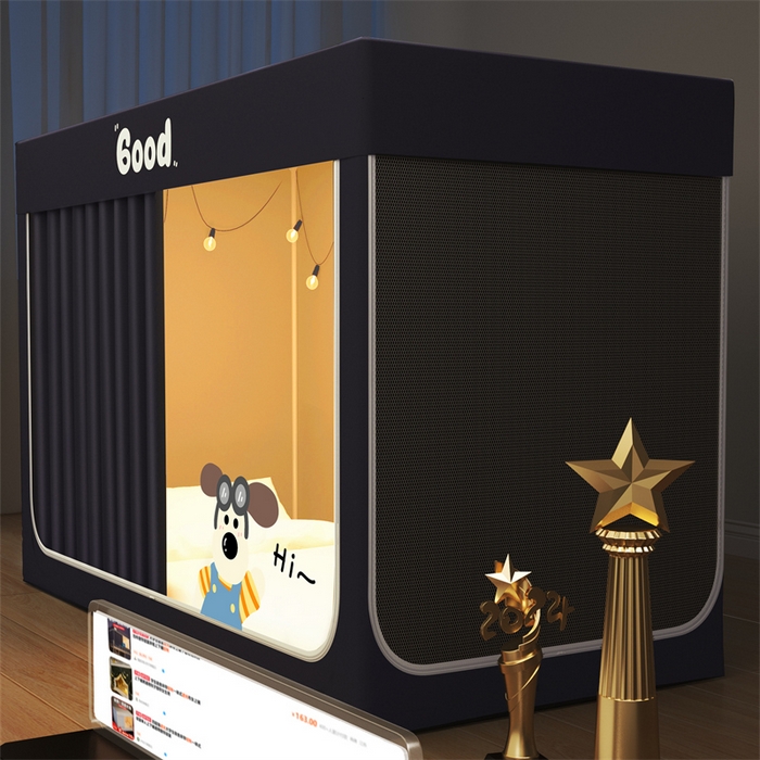 91家纺网 家纺一手货源 找家纺 佳梦家纺 2025新款烫画强遮光学生坐床蚊帐 掌门狗-深灰