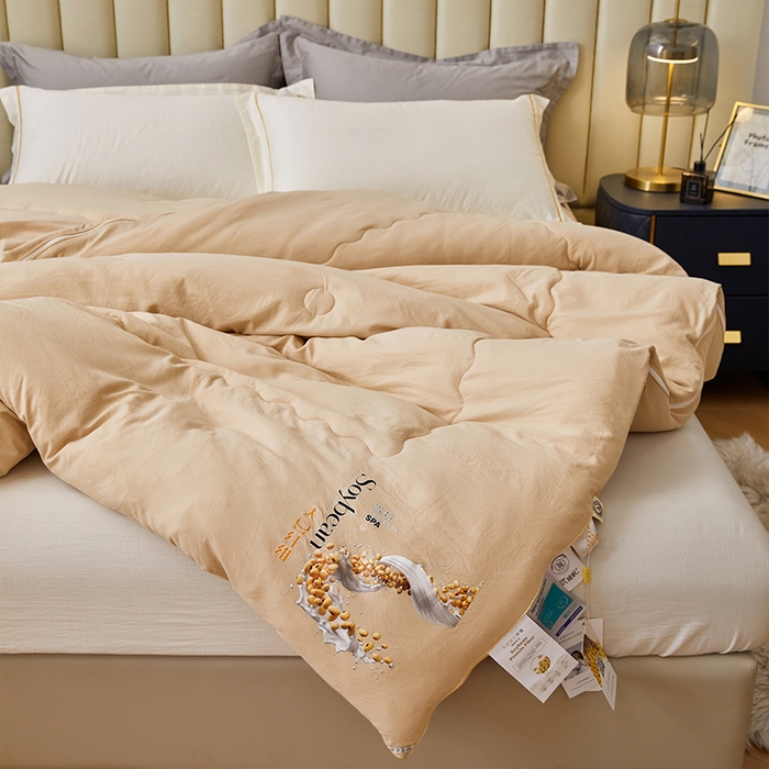 91家纺网 家纺一手货源 找家纺 VIP被业 2025新款简约芯享生态棉双胎子母被被子被芯（拉链款） 咖色