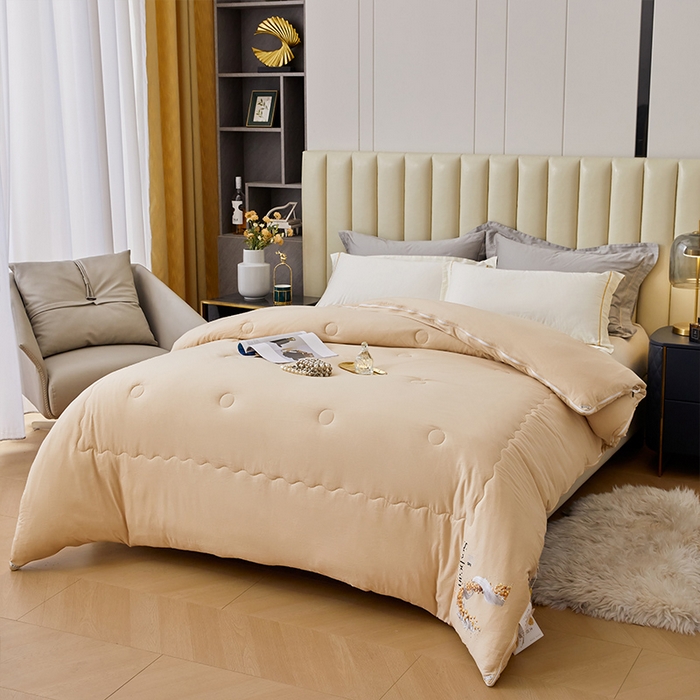 91家纺网 家纺一手货源 找家纺 VIP被业 2025新款简约芯享生态棉双胎子母被被子被芯（拉链款） 咖色