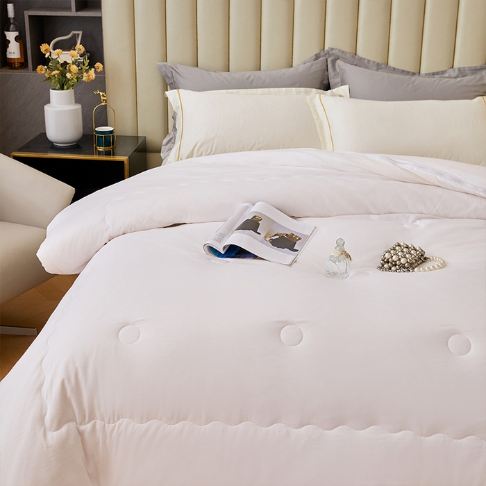 91家纺网 家纺一手货源 找家纺 VIP被业 2025新款简约芯享生态棉双胎子母被被子被芯（拉链款） 白色