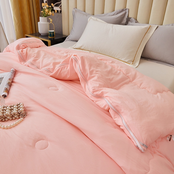91家纺网 家纺一手货源 找家纺 VIP被业 2025新款简约芯享生态棉双胎子母被被子被芯（拉链款） 粉色
