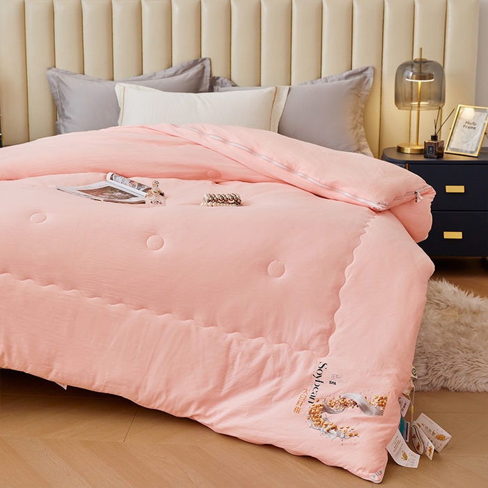 91家纺网 家纺一手货源 找家纺 VIP被业 2025新款简约芯享生态棉双胎子母被被子被芯（拉链款） 粉色
